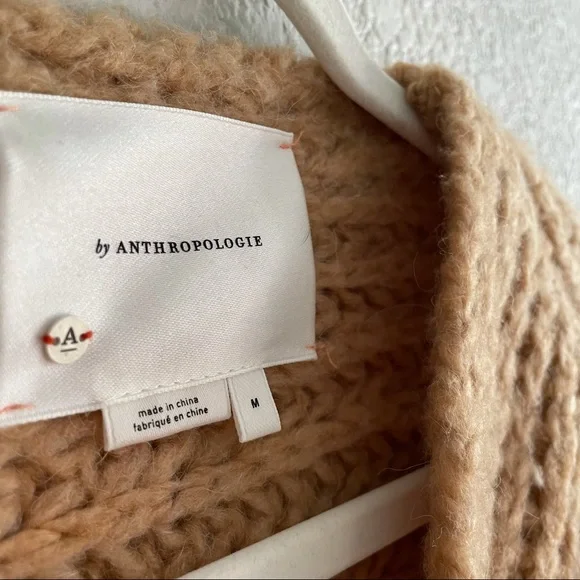 Anthropologie Camel Chunky Knit Cropped Cardigan - Picture 8 of 13